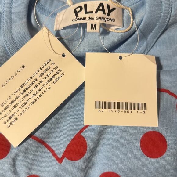 Comme des Garcons PLAY Pastel Polka Dot Logo T Shirt Blue - Picture 6 of 7